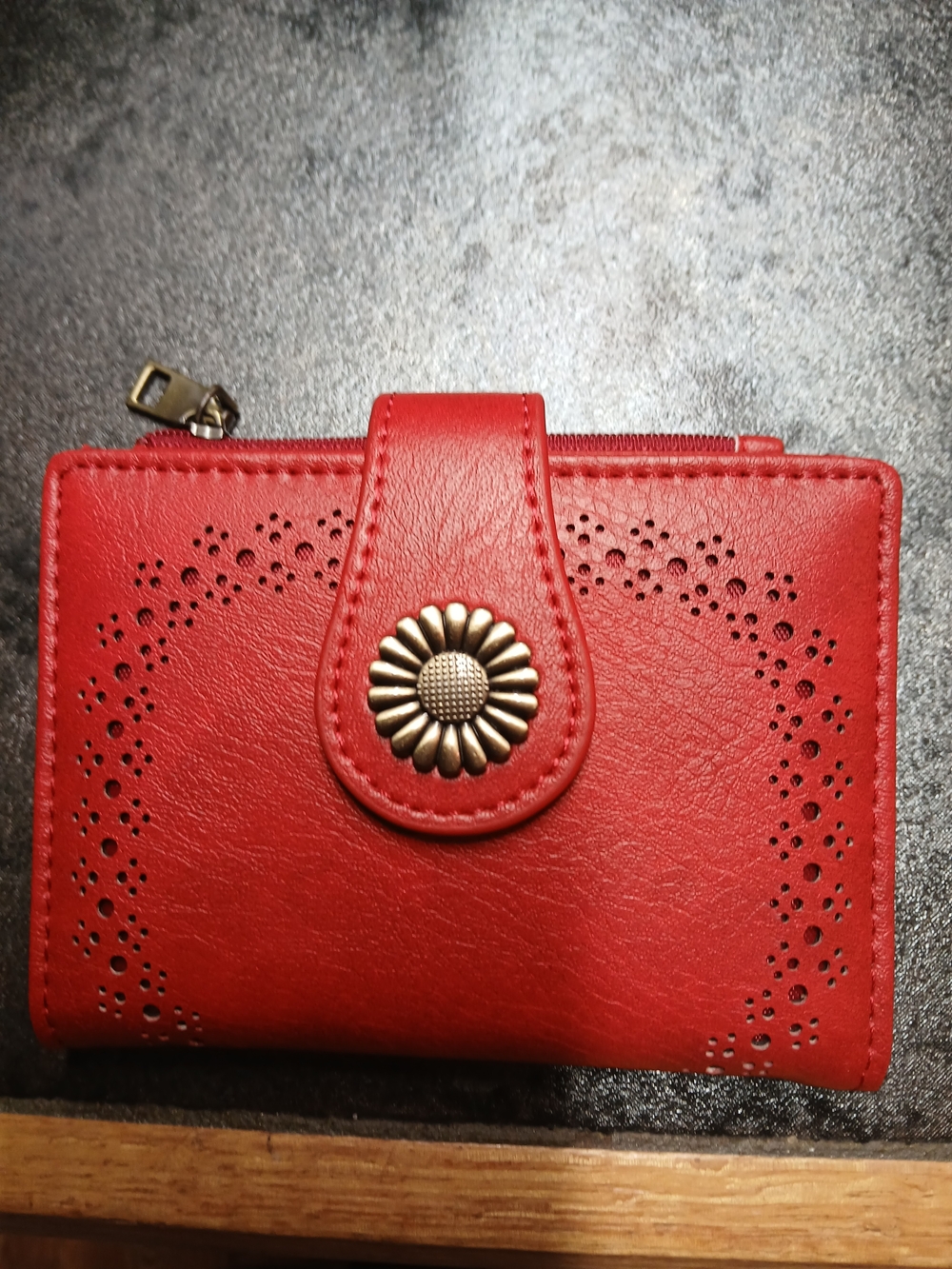 Red Women's Wallet with Floral Button Snap